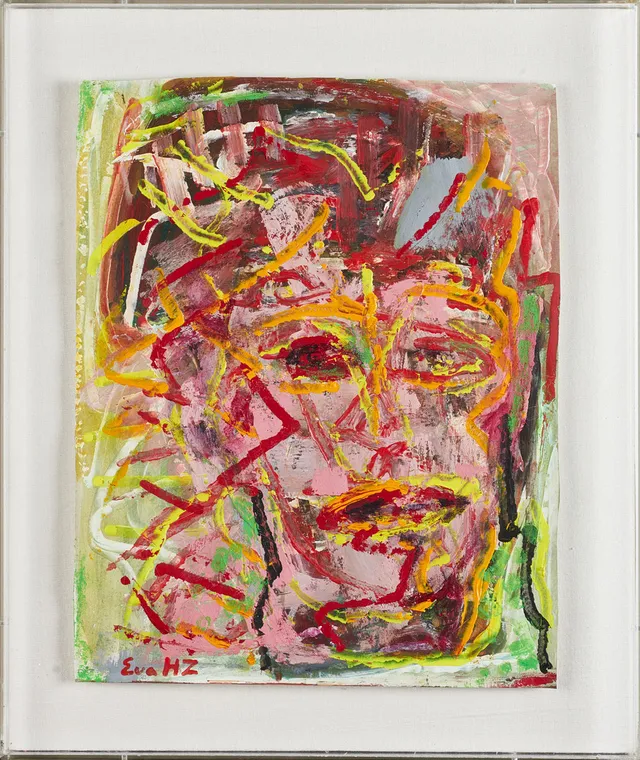 EVA ZETTERVALL. Ansikte, signerad Eva HZ, gouache på papper.