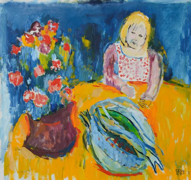 LEOPOLD FARE. "Blommor och fiskar", olja på duk, signerad samt daterad 1971.