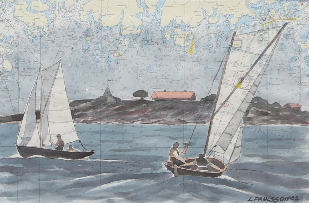 LENNART PAULSSON. Akvarell, segelbåtar vid Kastellet, Karlshamn, signerad, daterad 2002. — Paintings — Ekenbergs Auktioner