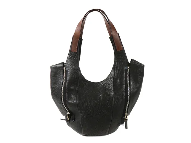 VÄSKA, CÉLINE, Hobobag, svart läder, bruna läderhandtag, 46x40x5cm, dustbag