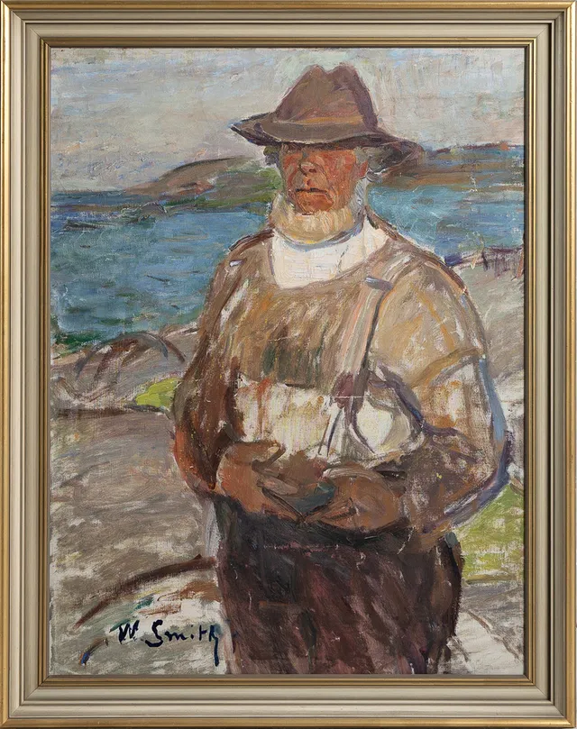 WILHELM SMITH. TILLSKRIVEN. Fiskargubbe, olja på duk.
