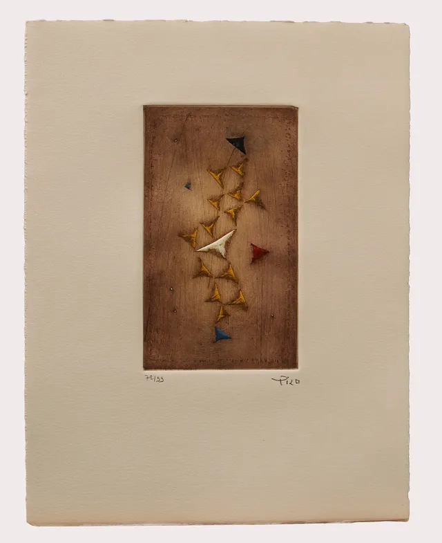 ARTHUR LUIZ PIZA. Färgetsning, geometrisk komposition med trianglar, numrerad 88/99 signerad.
