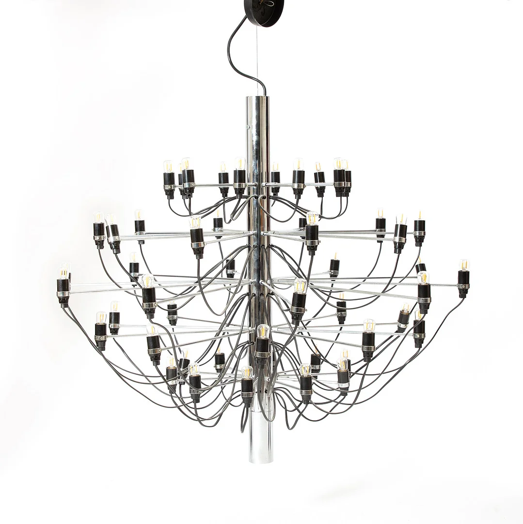 GINO SARFATTI. Flos, taklampa/ljuskrona, modell '2097/50', metall, förkromad, plast, formgiven på 1950-talet, Italien. — Ceiling lights — Stockholms Auktionsverk Göteborg