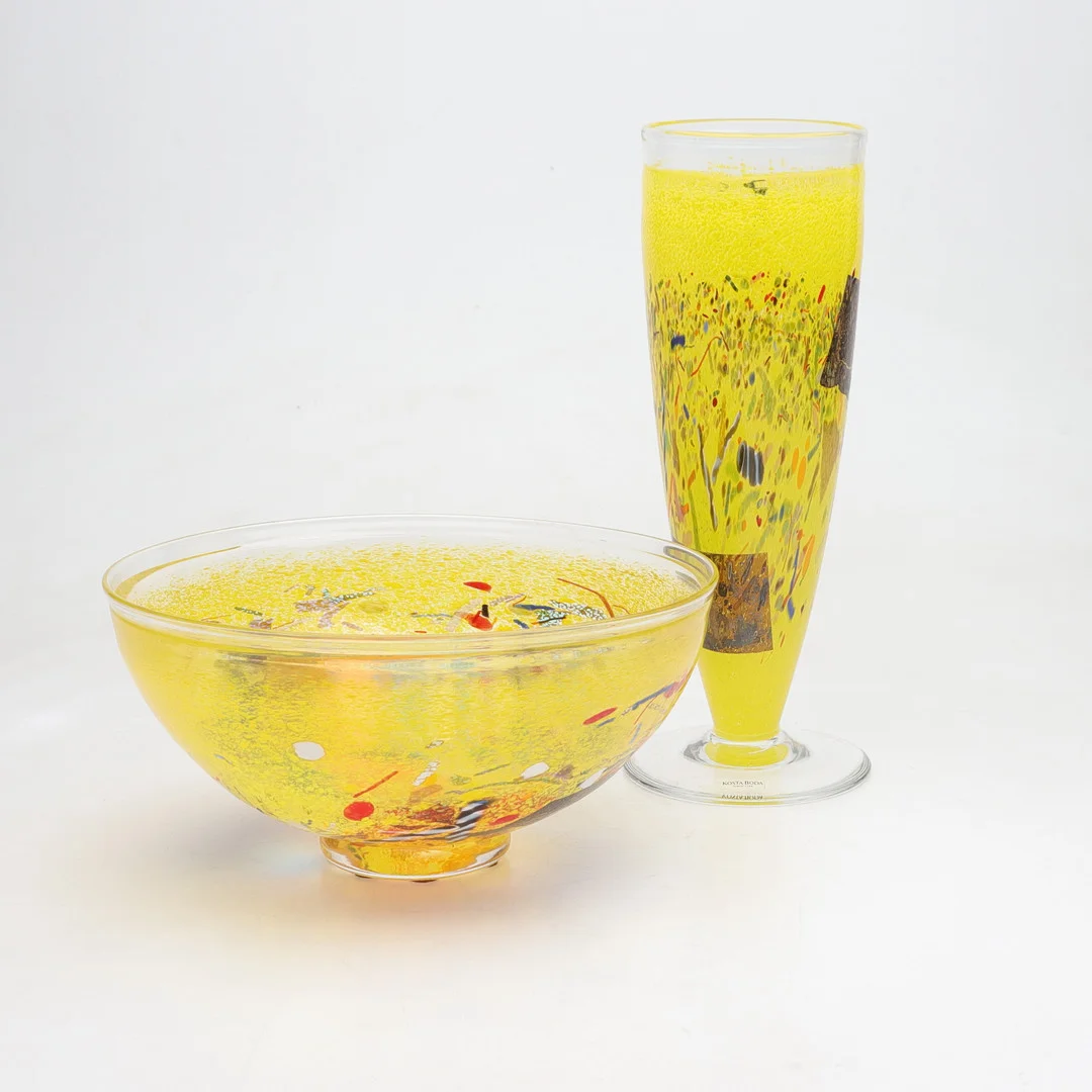 BERTIL VALLIEN. SKÅL och VAS, glas, "Satelit", Kosta boda, 1900-talets slut. — Art glass — Gomér & Andersson Norrköping