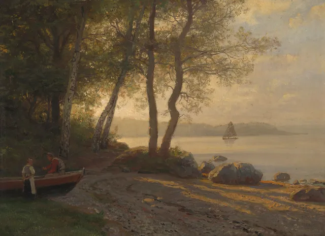 Gude, Hans Fredrik — "Am Abend (Strand von Horten)" 1902
