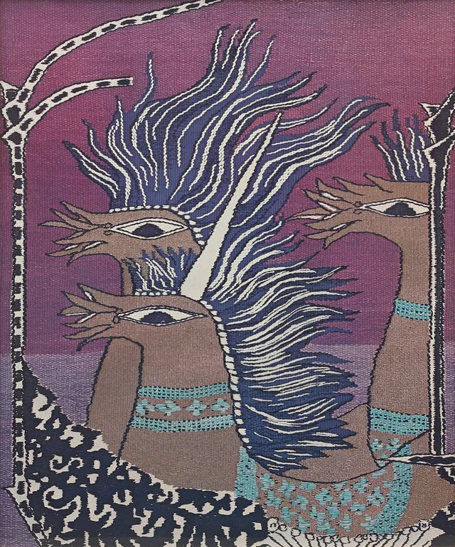 MAX WALTER SVANBERG. Detalj ur gobeläng "Hjulspår", offsettryck.