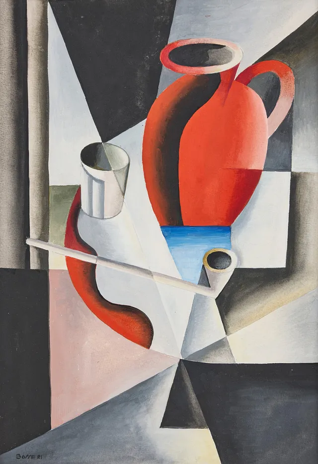 BO VON ZWEIGBERGK. Still life with pipe, jug and glass.
