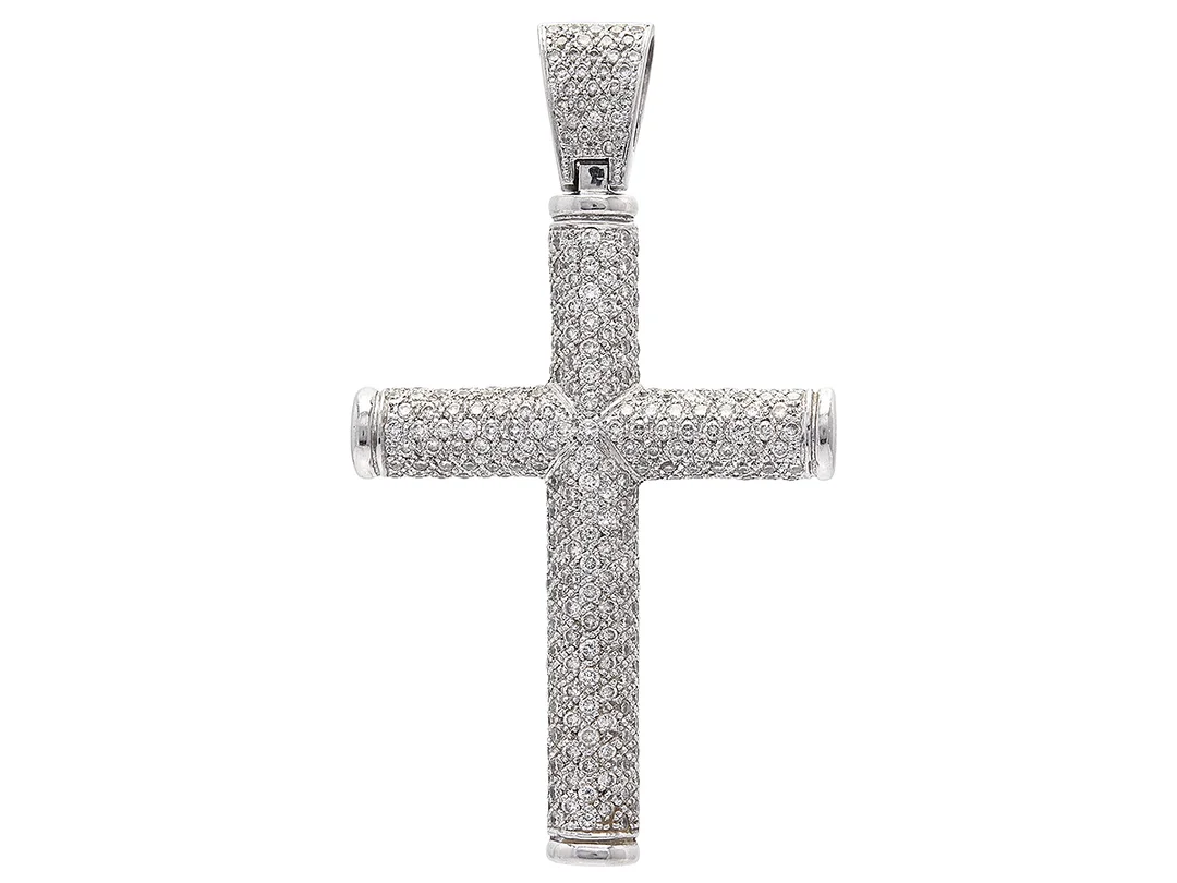 HÄNGE, 18K vitguld, 268 briljantslipade diamanter ca 3,00 ctv, ca W/VS, kors, höjd 6,5 cm, vikt 16,4 g. — Smycken/Hänge — Kaplans