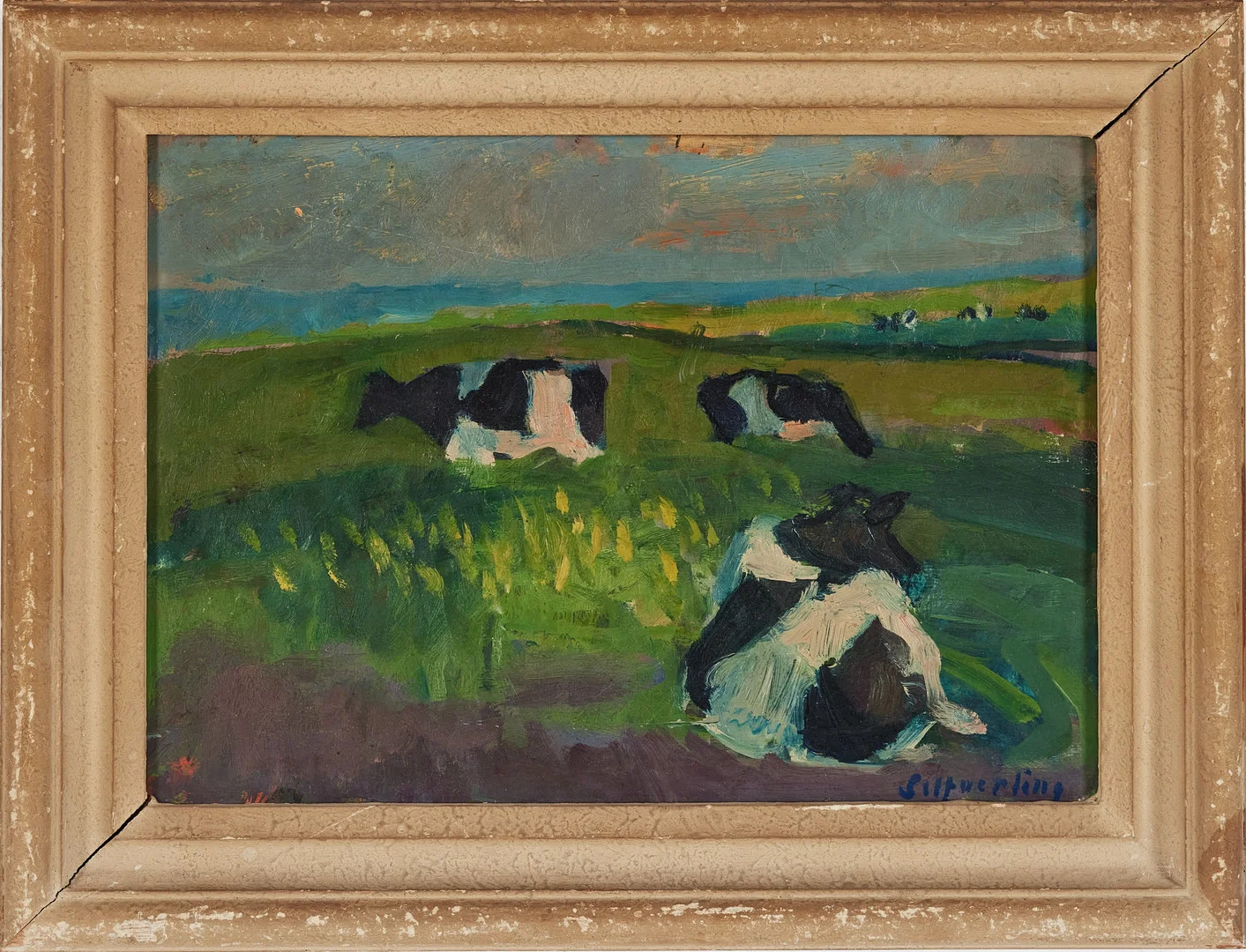 LILLY SILFVERLING (1909-1979). "Lantlig ro", olja på pannå, signerad. — Paintings — Stockholms Auktionsverk Magasin 5