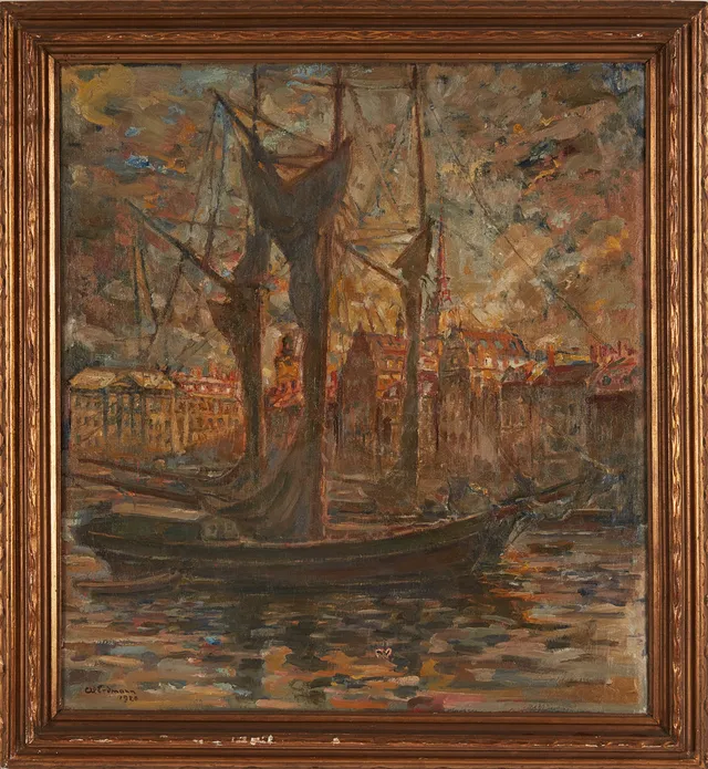 AXEL ERDMANN. Stockholmsmotiv från Kornhalmstorg, olja på duk, signerad och daterad Ax Erdmann 1920.