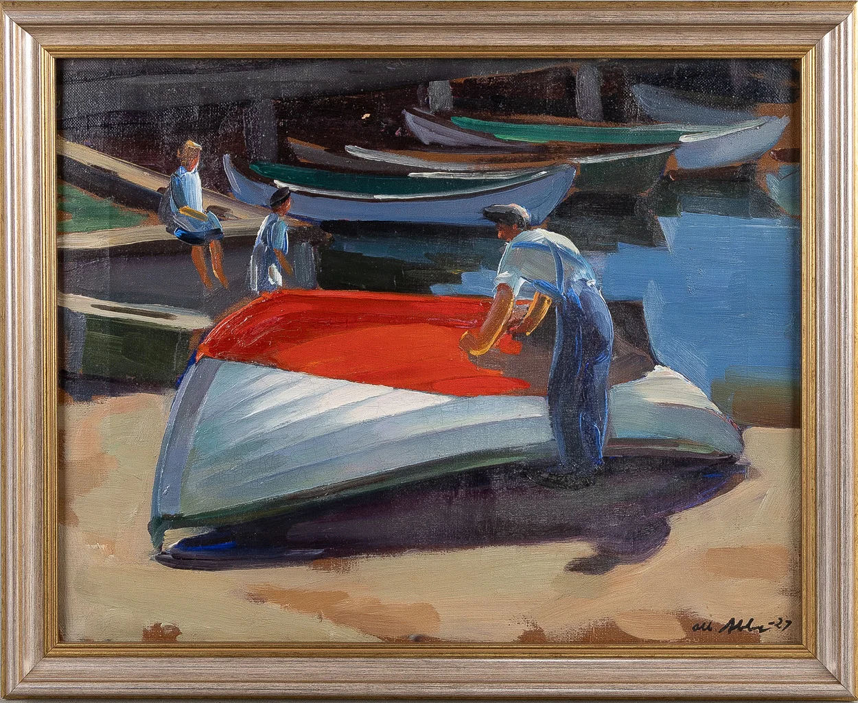 ALBERT ABBE (1889-1966). "Jollen Bottenfärgas", olja på duk. — Paintings — Stockholms Auktionsverk Helsingborg