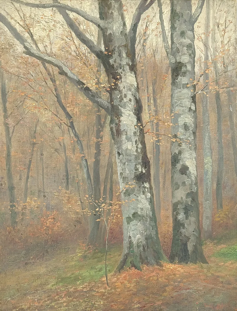 ILLEM, FRANZ JOSEF GEORG. Zwei Buchen im Herbstwald, um 1900, Öl auf Leinwand. — Paintings — Auktionshaus Blank