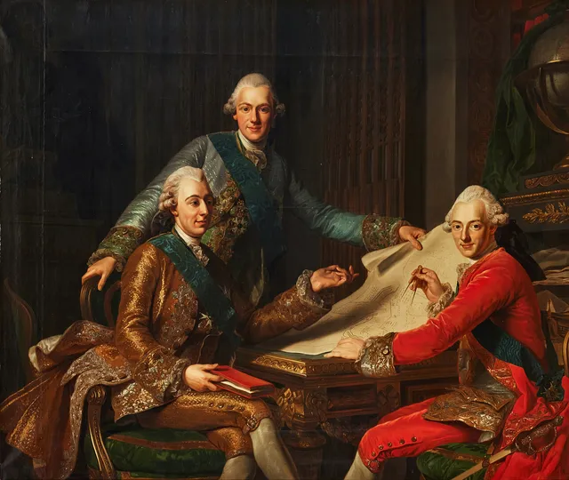 JOSEF WILHELM WALLANDER (1821-1888). "Gustav III och hans bröder", kopia efter Alexander Roslin.