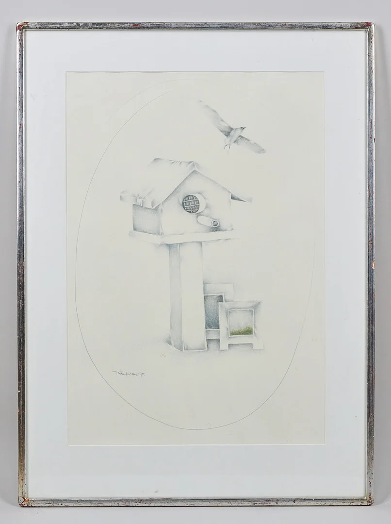 RAIMO KANERVA (1941-1999). Fågelholk, signerad samt daterad -75, teckning. — Paintings — Stockholms Auktionsverk Helsinki