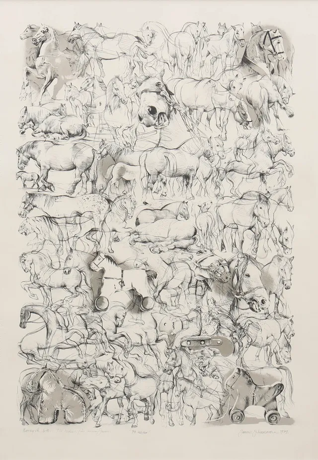 JANERIC JOHANSSON. litografi, "70 hästar", provtryck, signerad, daterad 1979.