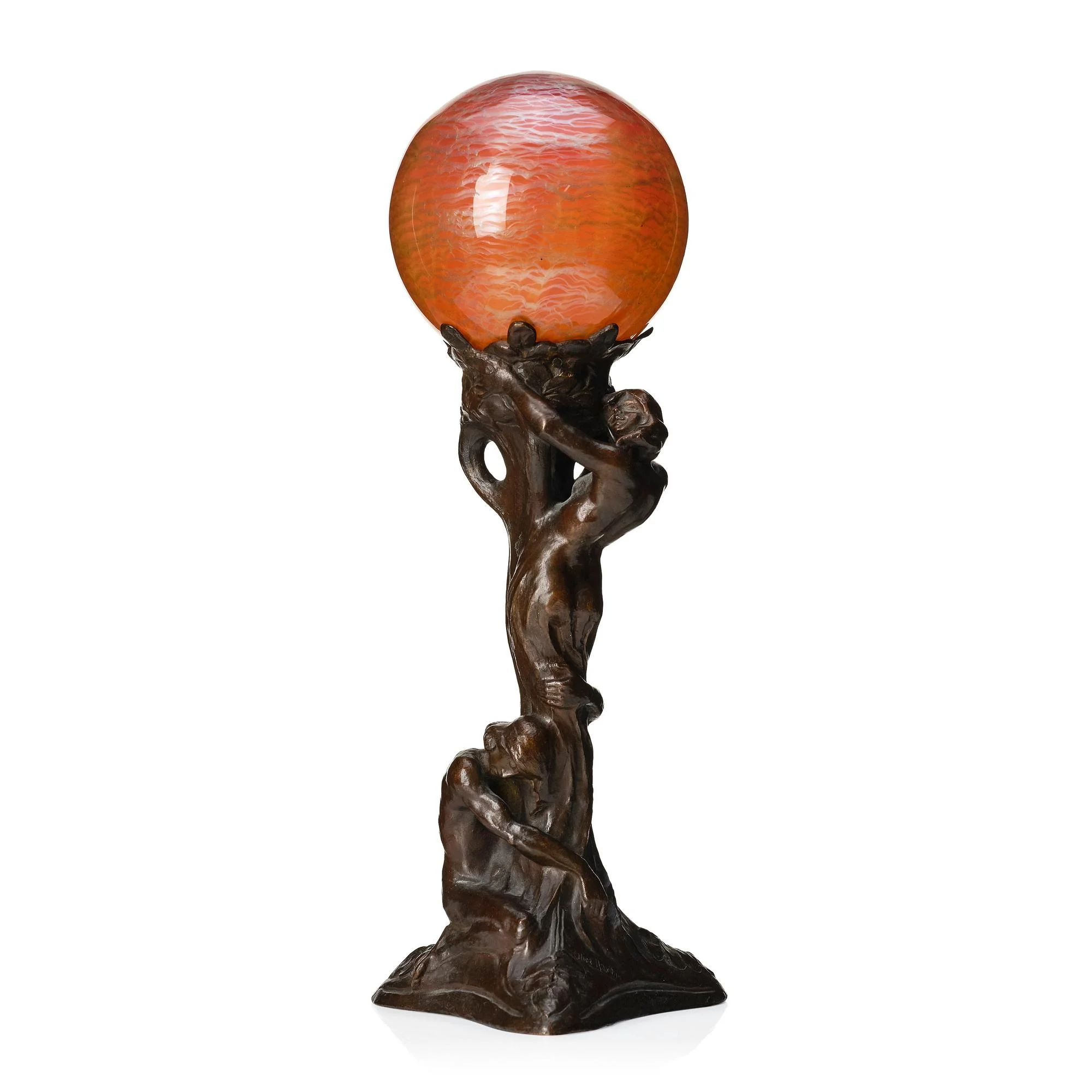 Alice Nordin, bordslampa "Natt och Morgon", Herman Bergmans Konstgjuteri, Stockholm, jugend, 1900-talets början. — Bukowskis