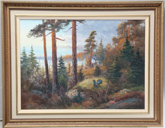 OIDENTIFIERAD KONSTNÄR, olja på duk, skogsmotiv, signerad.