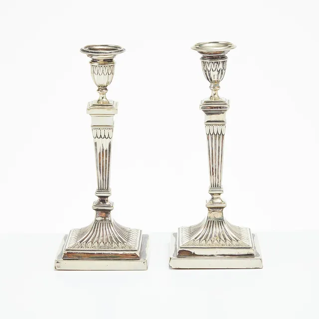 LJUSSTAKAR, 1 par, nysilver, 18/1900-tal.