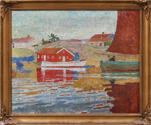 CARL WILHELMSON (1866-1928). Studie till Kyrkfolk. Olja på duk.