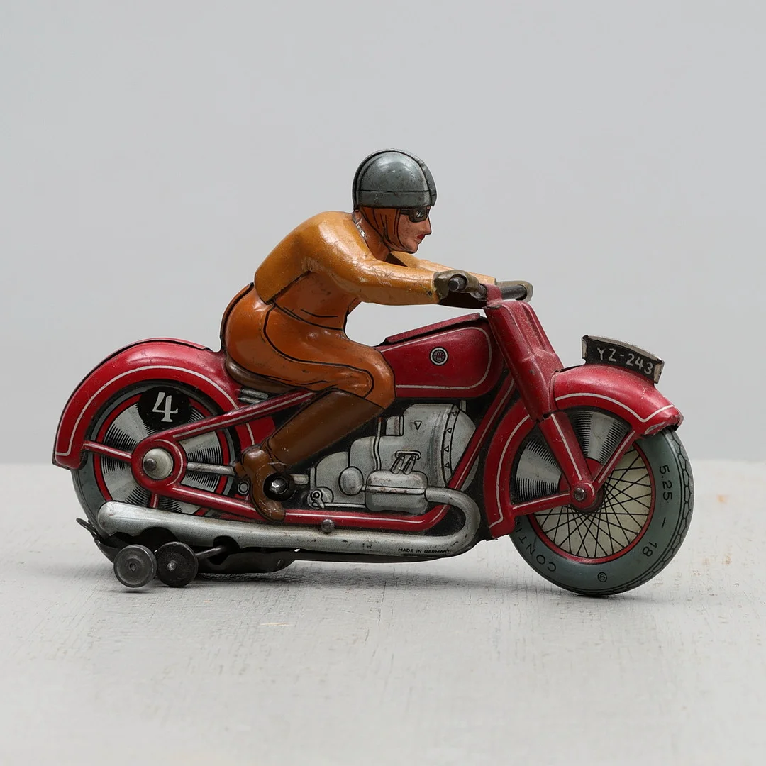 LEKSAKSMOTORCYKEL, Technofix, plåt, Tyskland, 1950-tal. — Toys — Gomér & Andersson Jönköping