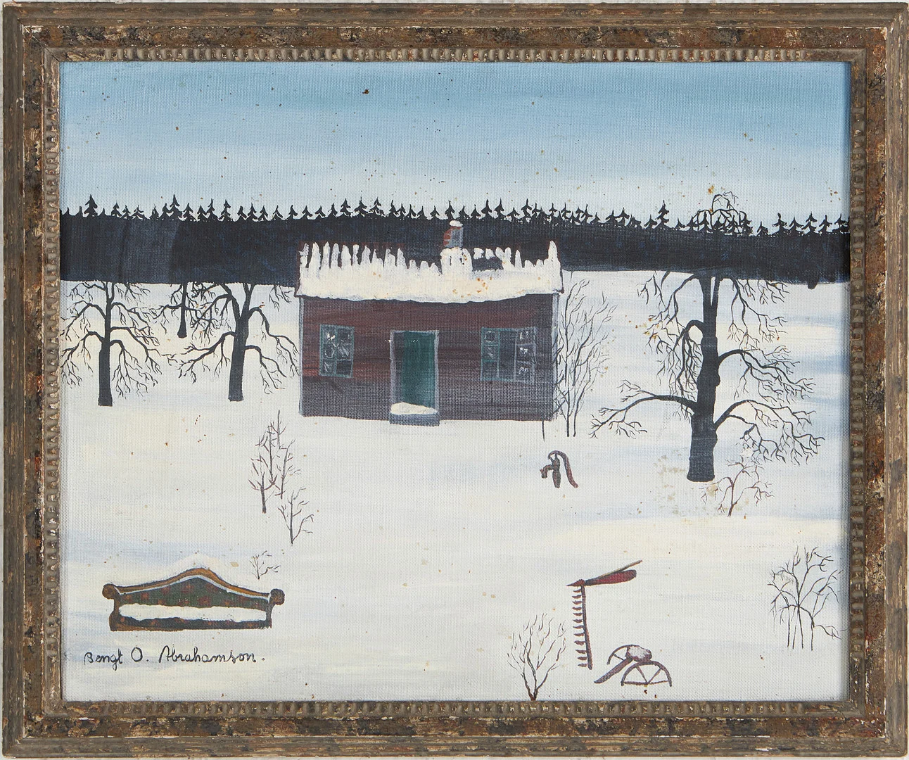 BENGT OLOV ABRAHAMSSON. 1924-1989. "Hommage à jordbruksminister Holmqvist", olja på duk. — Paintings — Stockholms Auktionsverk Magasin 5