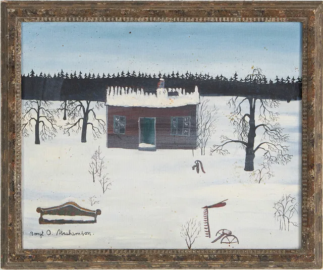 BENGT OLOV ABRAHAMSSON. 1924-1989. "Hommage à jordbruksminister Holmqvist", olja på duk.