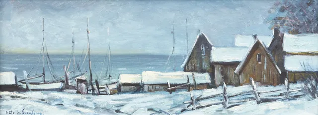 GÖTE SVENSSON. Vinter i fiskeläge, olja på duk, signerad.