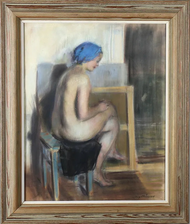 STIG MÅNSSON. Sittande kvinna, pastell, signerad.
