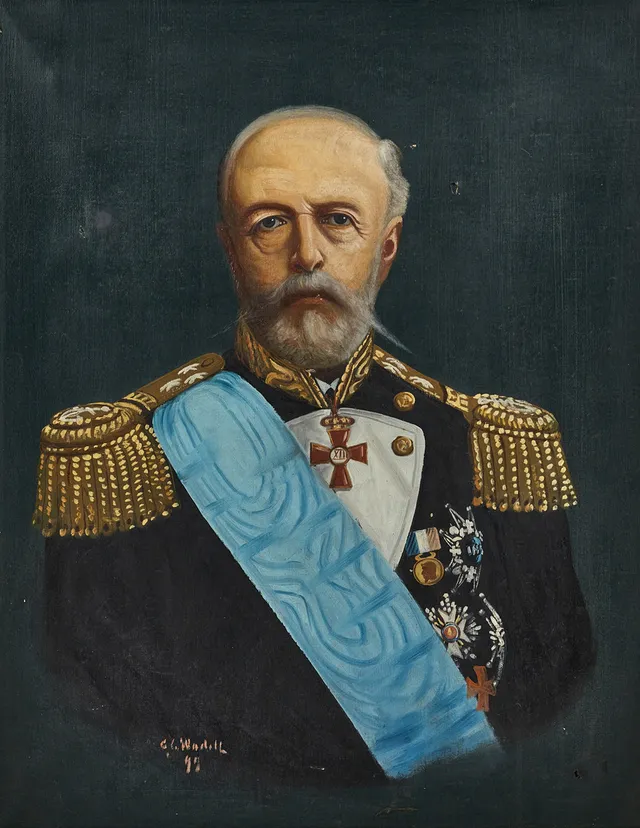 CARL GABRIEL WADELL (SVERIGE, 1865-1909). Poträttmålning av Oscar II, signerad, olja på duk.