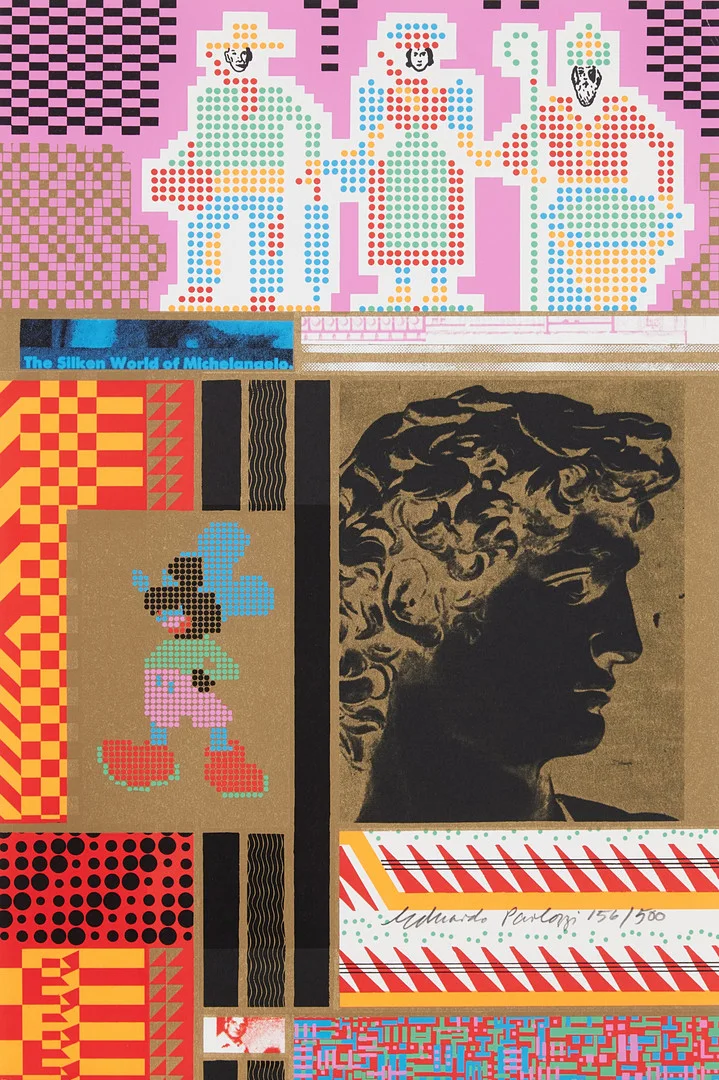 EDUARDO PAOLOZZI. "The Silken World of Michelangelo", seriegrafi, signerad och numrerad 156/500. — Engravings & Prints — Stockholms Auktionsverk Magasin 5