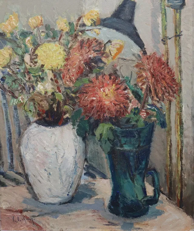 GIDEON ISAKSSON. olja på pannå, blomsterstilleben.