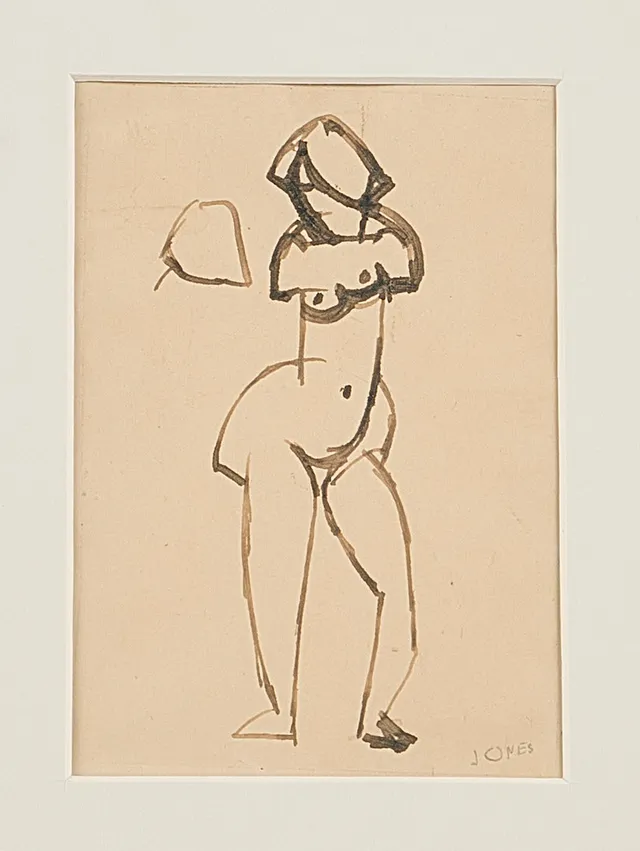 ARNE JONES. Teckning, Tusch, Figur, Signerad.