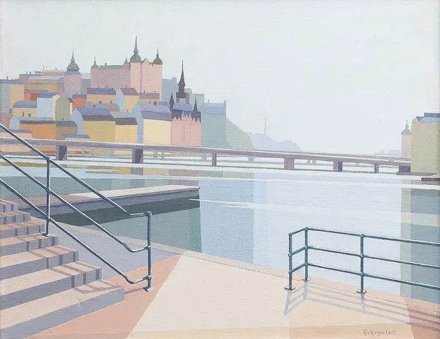 GUNNAR VON GEGERFELT. Söder Mälarstrand från Slussen, Stockholm. Olja på duk, signerad.
