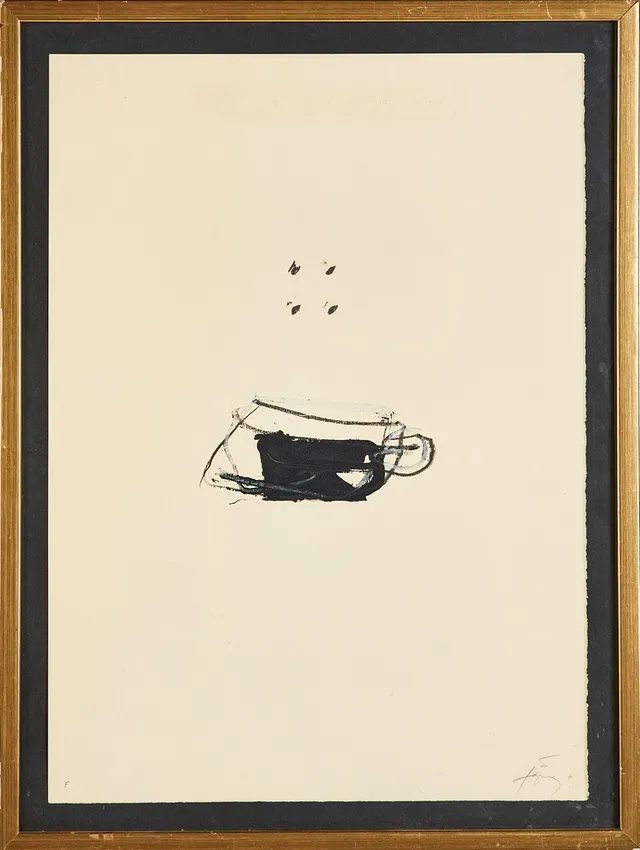 ANTONI TÀPIES. Utan titel, ur "La clau del foc", färglitografi, 1973.
