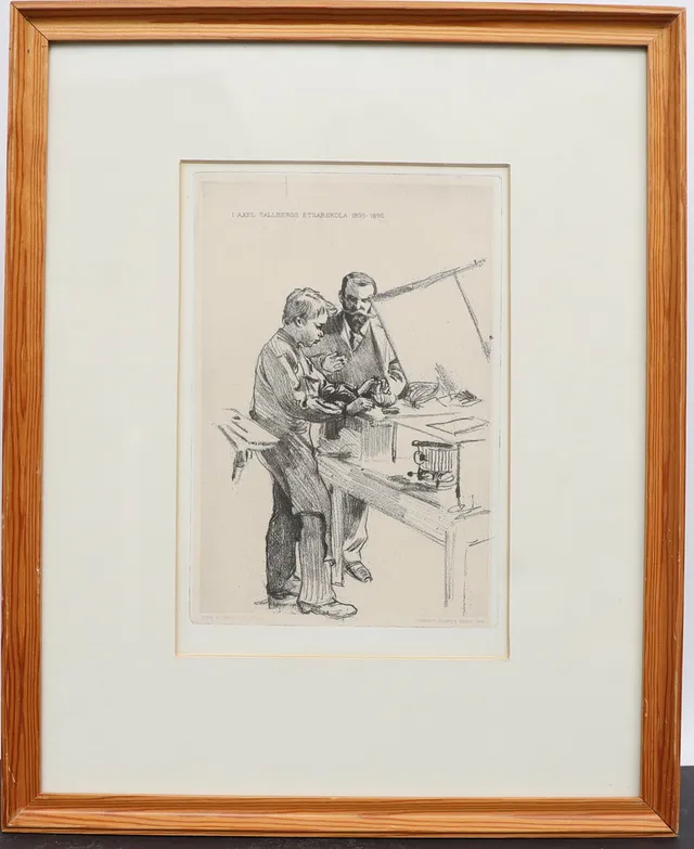 AXEL SJÖBERG. "I Axel tallbergs etsarskola 1895-1896" etsning, för föreningen grafisk konst.