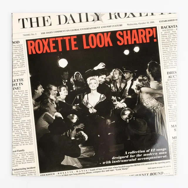 ROXETTE, LP- skiva, "Roxette Look Sharp", autografer av Marie Fredriksson och Per Gessle, utgiven 1988.