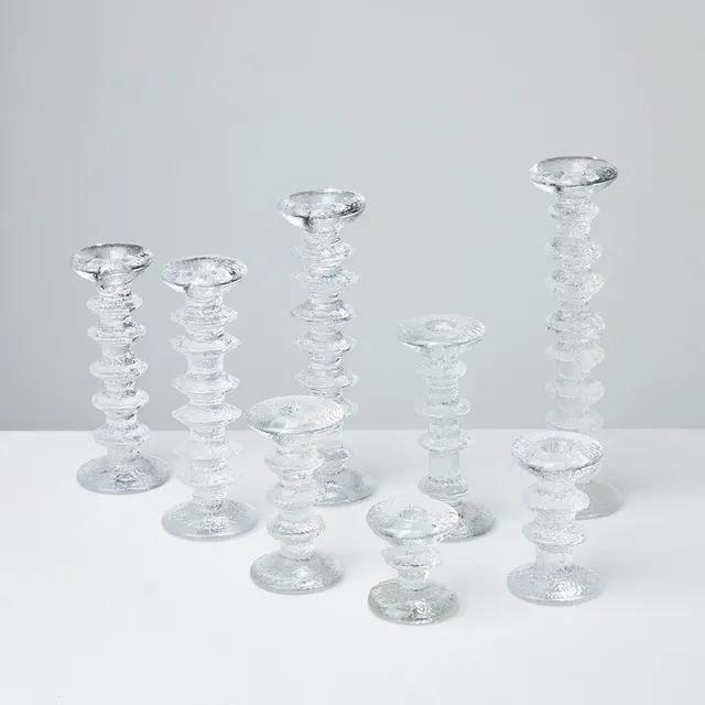 TIMO SARPANEVA. Ljusstakar, "Festivo", 8 st, Iittala, pressglas, formgivningsår 1967, Finland.