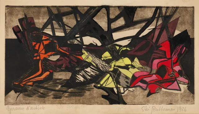 SIRI RATHSMAN (1895-1974): Komposition, signerad och daterad Siri Rathsman 1936, färgetsning.