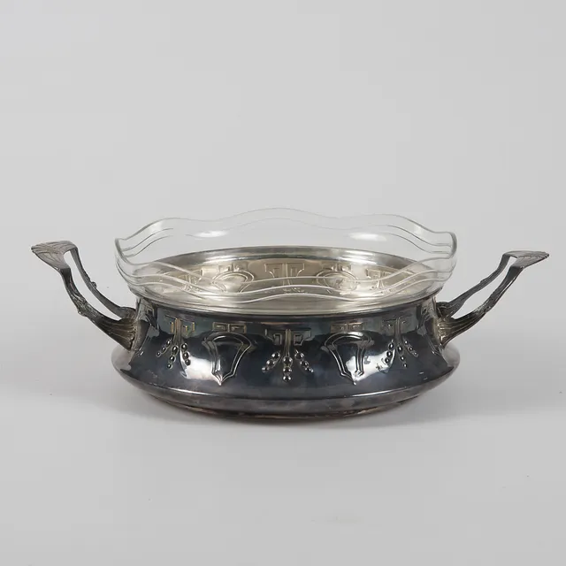 SKÅL med glasinsats, nysilver/glas, jugend.