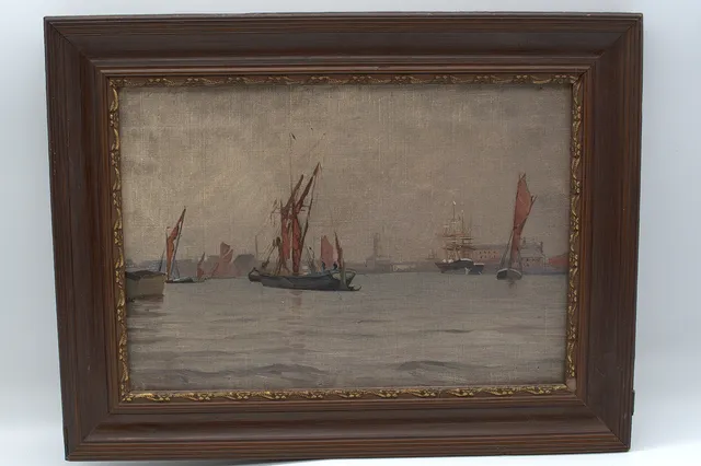 ÖL AUF LEINWAND GEMÄLDE MIT ANSICHT DES HAMBURGER HAMBURG, UM 1900.