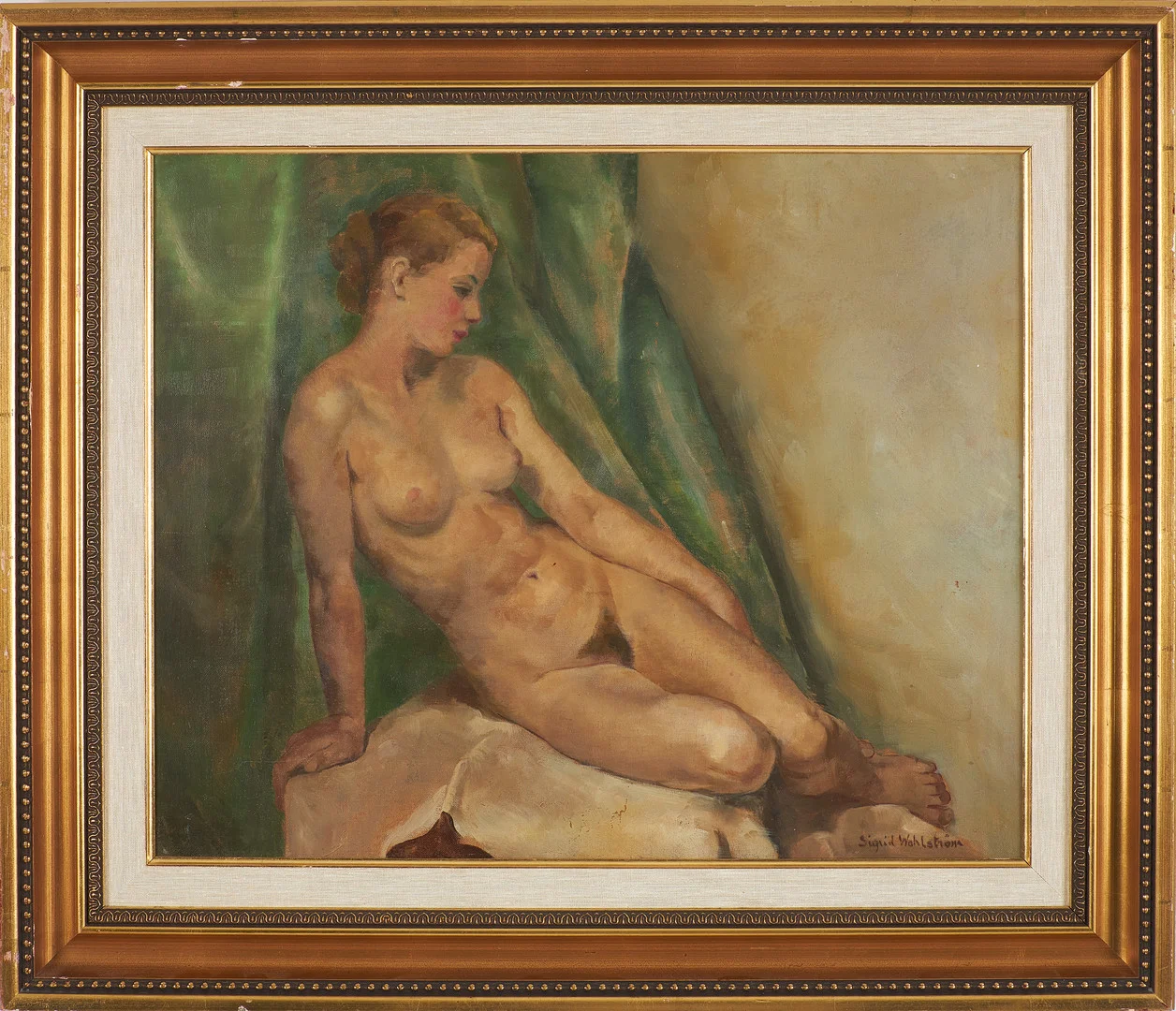 SIGRID WAHLSTRÖM DE ROUGEMONT. modellstudie, olja på duk, signerad. — Paintings — Stockholms Auktionsverk Sickla