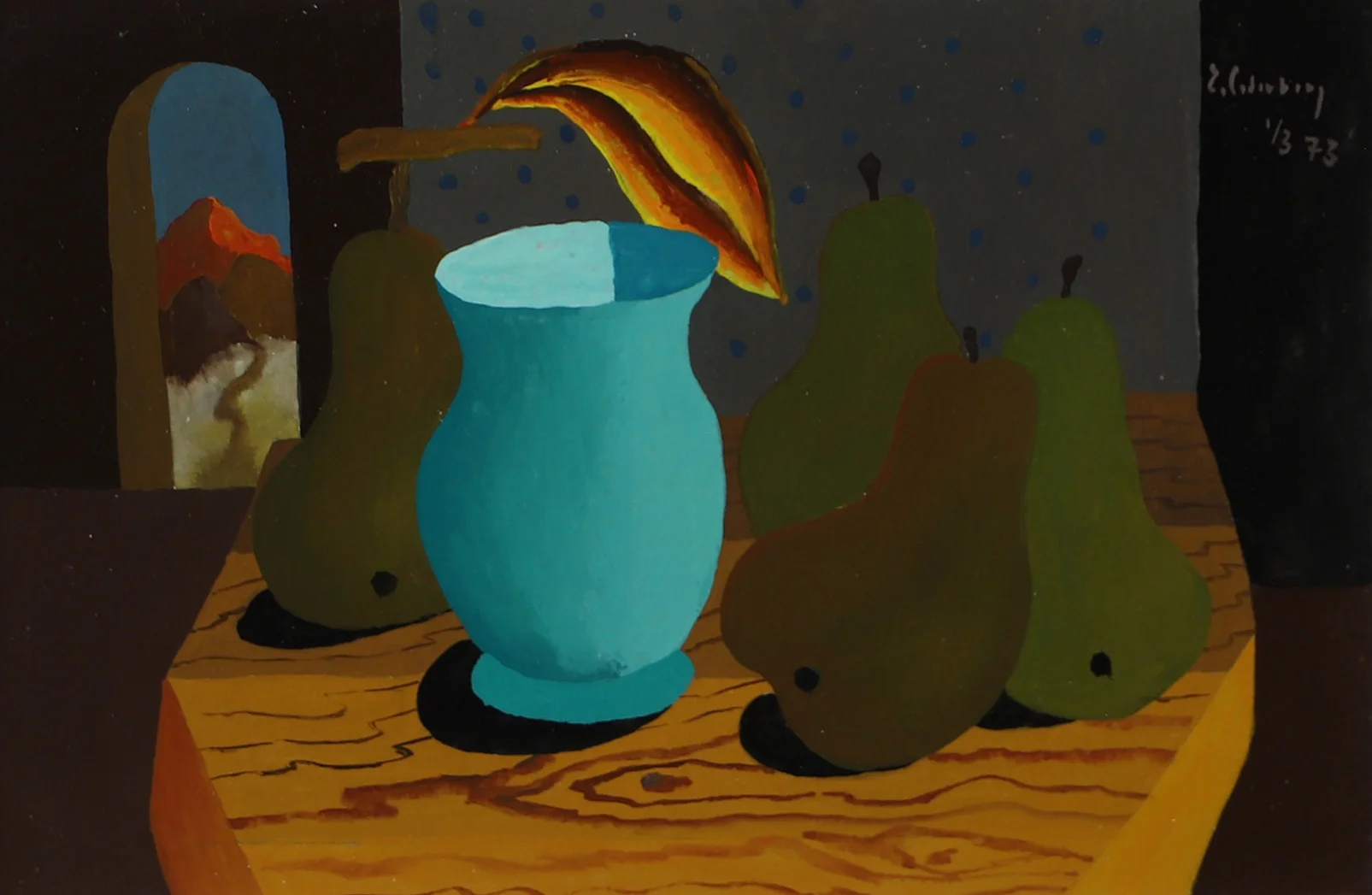 ERIC CEDERBERG. Stilleben med vas och päron, tempera, signerad E. Cederberg -73. — Paintings — Helsingborgs Auktionskammare