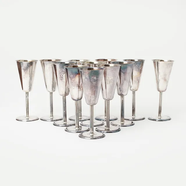 SPETSGLAS, 12 st, silver, ca 560 gram, C.G. Hallberg, Stockholm, 1953.