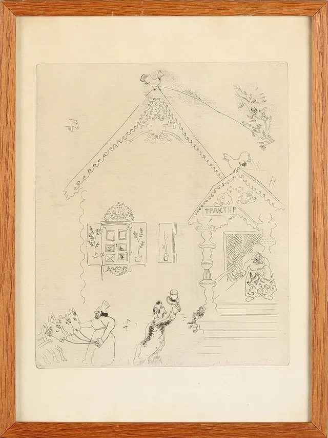 MARC CHAGALL. ETSNING, ur mappen "Les Âmes Mortes de Nicolas Gogol" 1923-1948, etsning på J Perrigot-papper.