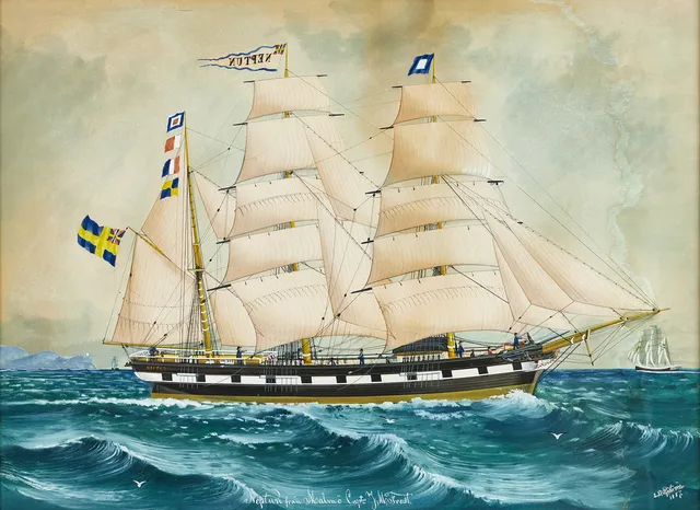 LARS PETTER SJÖSTRÖM (1820-1896). "Neptun", signerad och daterad L P Sjöström 1887, gouache.
