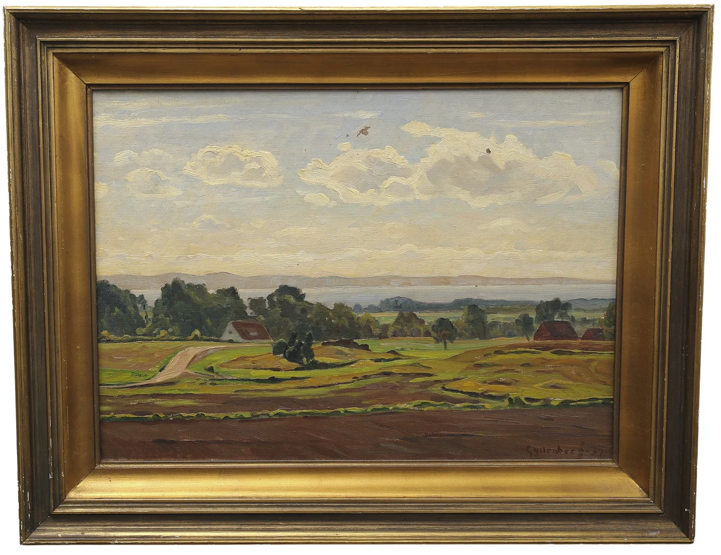 OSSIAN GYLLENBERG. Olja på duk, landskapsbild över Torekov, signerad, daterad 1939. — Paintings — Limhamns Auktionsbyrå
