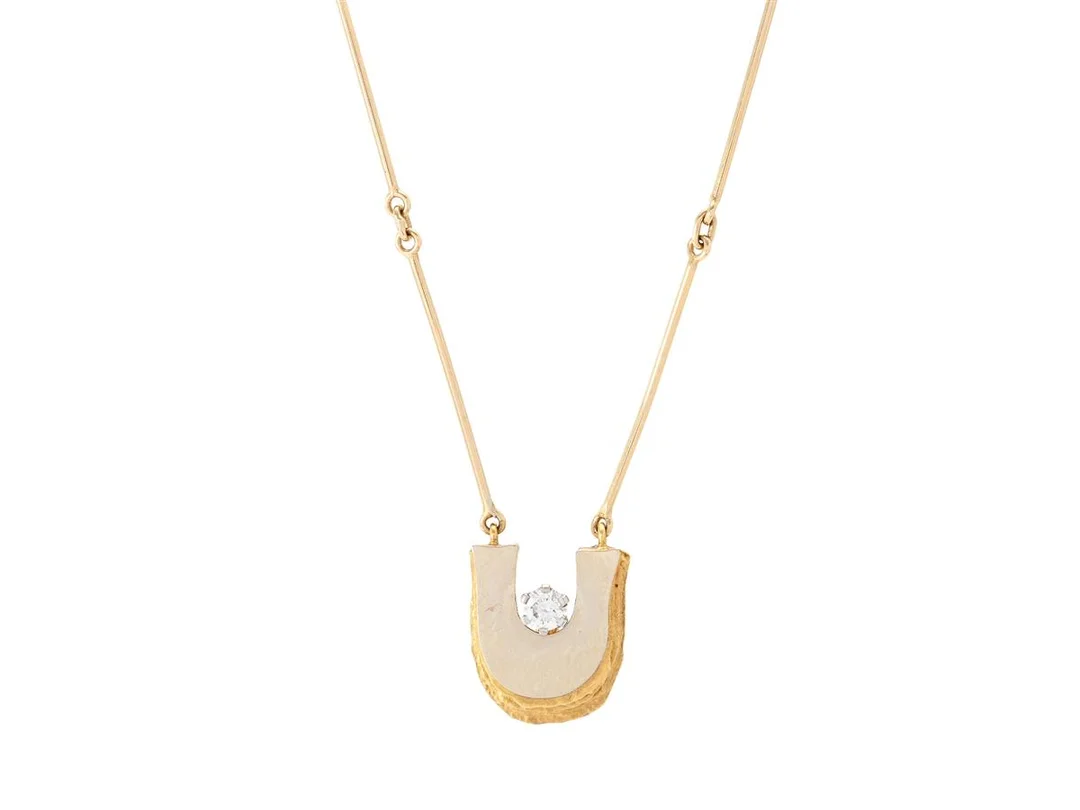LAPPONIA, collier, 18K guld/vitguld, briljantslipad diamant 0,12 ct, ca TW/VS, Juhani Linnovaara, Finland 1978, längd 40 cm, 6,7 g. — Smycken/Collier — Kaplans