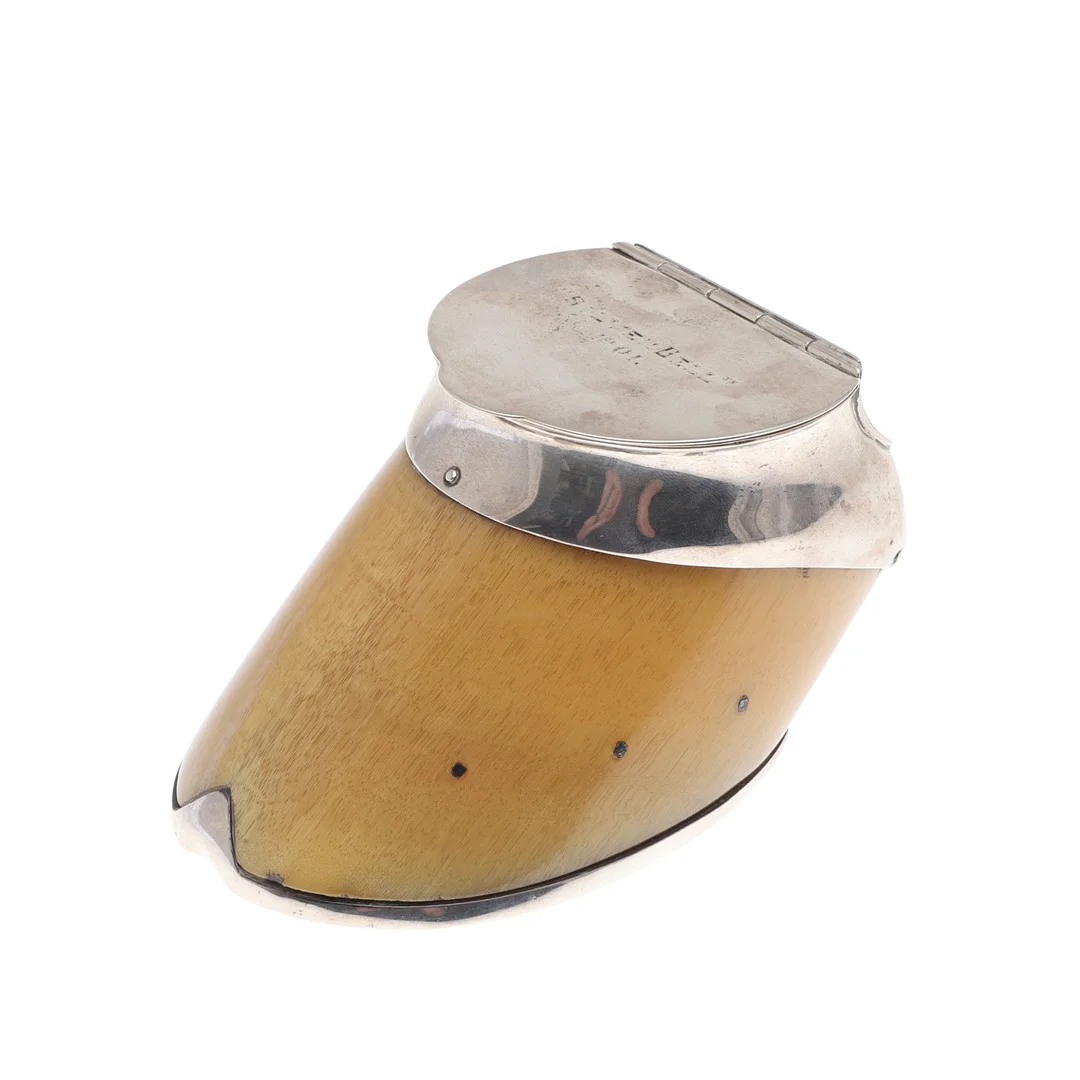 AN EDWARDIAN SILVER MOUNTED HOOF INKWELL. — Silver — Lawrences Auctioneers
