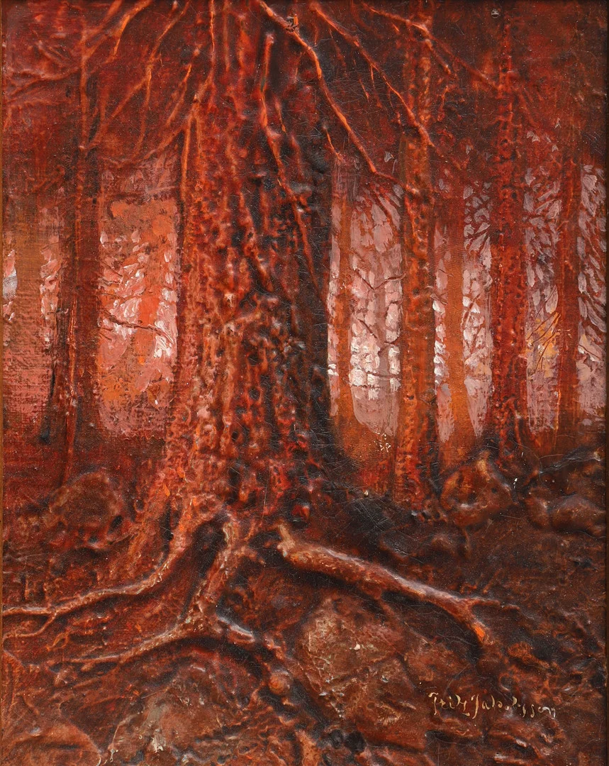 FRITZ JAKOBSSON. Olja på duk, skogsmotiv, signerad. — Paintings — Ekenbergs Auktioner