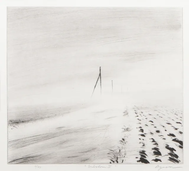 OLLE AGNELL. Torrnålsgravyr 4/75, "Snöstorm II", signerad och numrerad med blyerts.